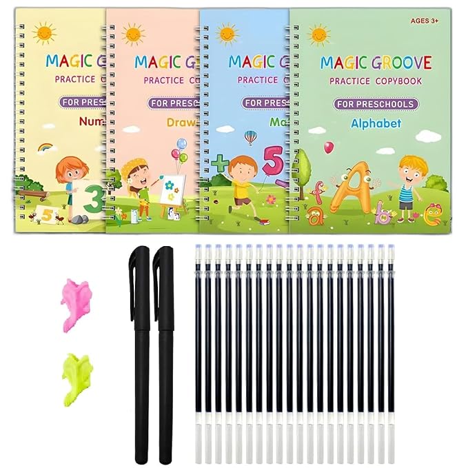 Sank Magic Practice Book (4 Books,1 Pen,1 Grip) FREE 10 REFILLS