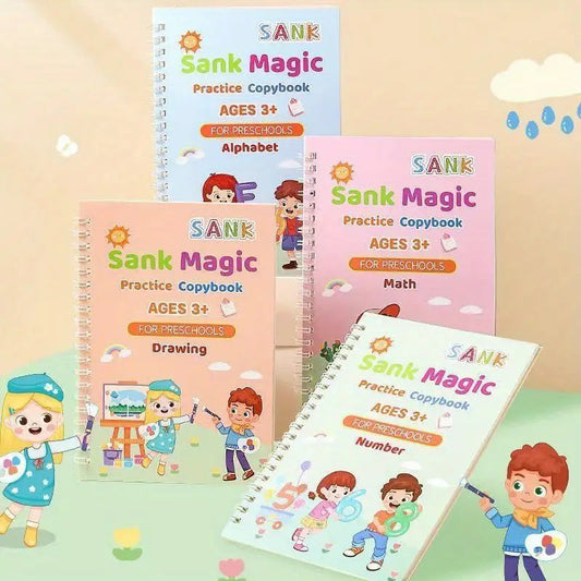 Sank Magic Practice Book (4 Books,1 Pen,1 Grip) FREE 10 REFILLS